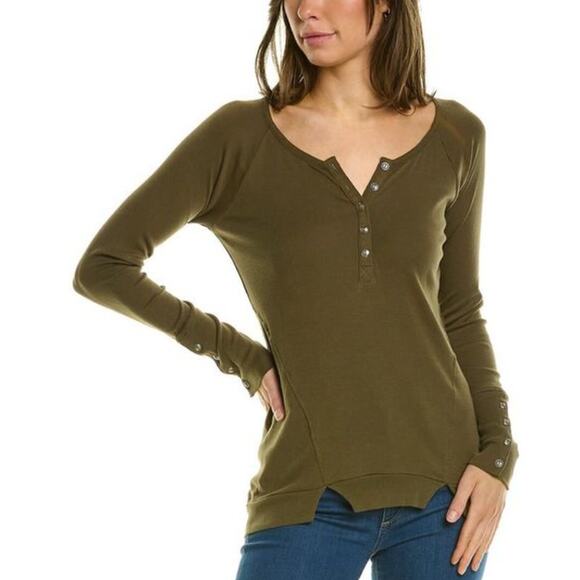 Chaser Green Henley Long Sleeve Top Women's Medium - Picture 1 of 9
